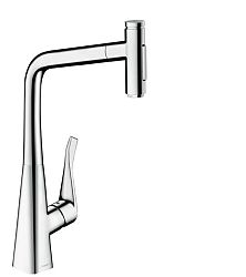 Drezová batéria Hansgrohe Metris s vyťahovacou spŕškou, 2 prúdy chróm 73816000