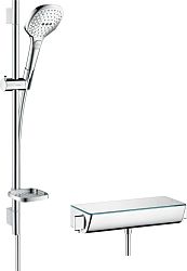 Sprchový systém Hansgrohe Raindance Select E na stěnu s termostatickou batériou biela/chróm 27038400