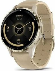 Garmin Venu 3S Cream Gold/French Gray Leather Band