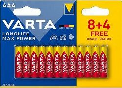 VARTA alkalická batéria Longlife Max Power AAA 8 + 4 ks