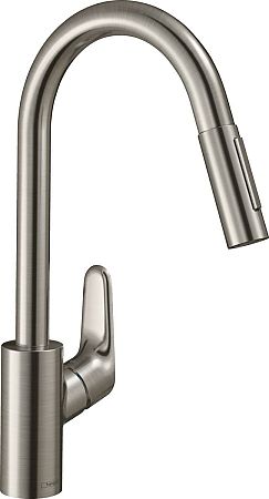 Drezová batéria Hansgrohe Focus M41 s vyťahovacou spŕškou, 2 prúdy vzhľad nerezu 31815800