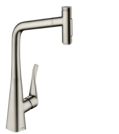 Drezová batéria Hansgrohe Metris s vyťahovacou spŕškou, 2 prúdy vzhled nerezu 73816800